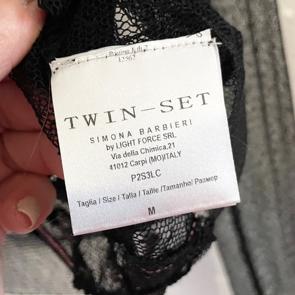 Twin-Set by Simona Barbieri Crop Blouse Cardigan Sheer Lace Black Heart Y2K Sz M - Picture 8 of 15